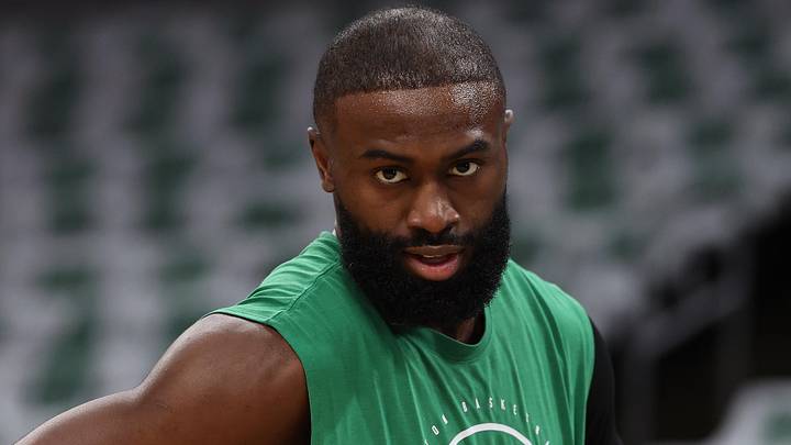 May 2, 2026; Boston, Massachusetts, USA; Boston Celtics guard Jaylen Brown (7) on the court before game seven of the first round of the 2026 NBA Playoffs against the Philadelphia 76ers at TD Garden. Mandatory Credit: Winslow Townson-Imagn Images