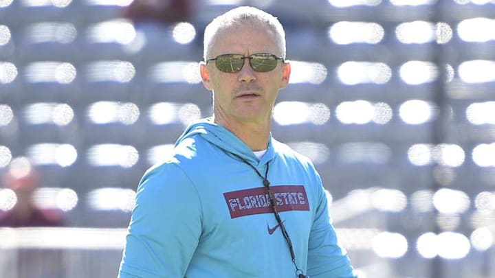 Nov 23, 2024; Tallahassee, Florida, USA; Florida State Seminoles head coach Mike Norvell before the game against the Charleston Southern Buccaneers at Doak S. Campbell Stadium. Mandatory Credit: Melina Myers-Imagn Images