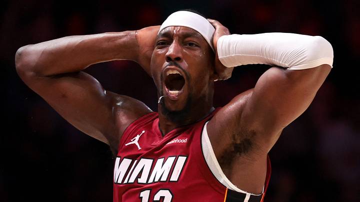 Jan 13, 2026; Miami, Florida, USA; Miami Heat center Bam Adebayo (13) reacts after scoring against the Phoenix Suns during the fourth quarter at Kaseya Center. Mandatory Credit: Sam Navarro-Imagn Images