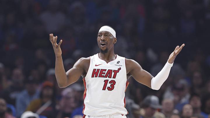Miami Heat center/forward Bam Adebayo (13) reacts (Mandatory Credit: Alonzo Adams-Imagn Images)