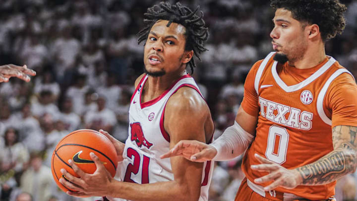 Arkansas Razorbacks guard DJ Wagner against the Texas Longhorns at Bud Walton Arena in Fayetteville, Ark. | Nilsen Roman-HitThatLine.com