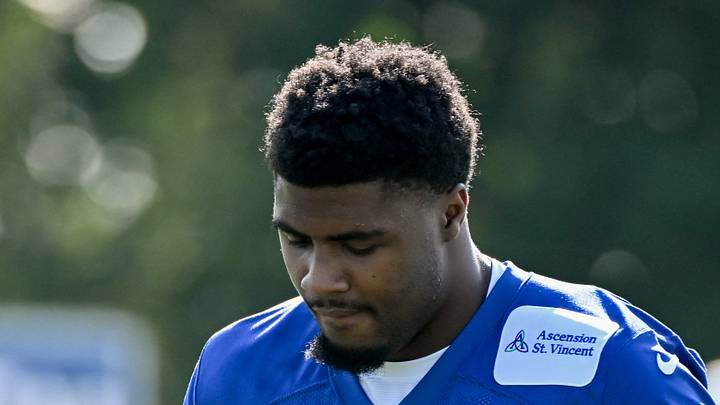 Indianapolis Colts linebacker CJ Allen participates in a drill