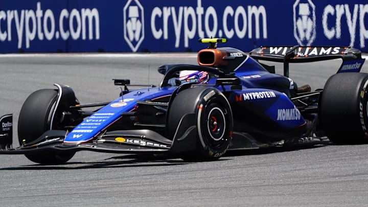 May 3, 2024; Miami Gardens, Florida, USA; Williams driver Logan Sargeant (2) races into turn one