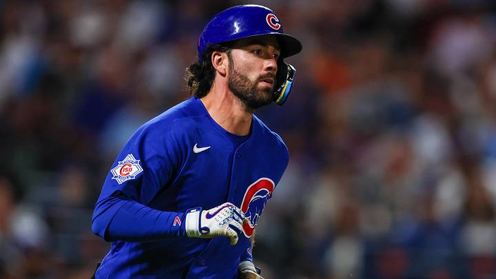 Jun 24, 2026; New York City, New York, USA;  Chicago Cubs shortstop Dansby Swanson (7) hits an RBI triple during the sixth inning against the New York Mets  at Citi Field. Mandatory Credit: Vincent Carchietta-Imagn Images