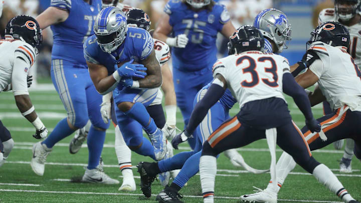 David Montgomery powers toward the goal line last year in Detroit's comeback victory over the Bears. David Montgomery powers toward the goal line last year in Detroit's comeback victory over the Bears.
