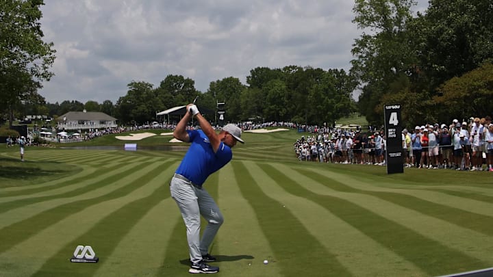 DeChambeau tees off at this week's LIV Golf Virginia event.