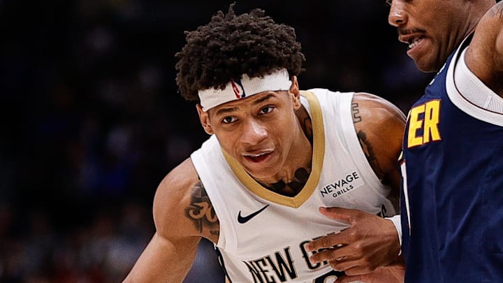 Oct 29, 2025; Denver, Colorado, USA; New Orleans Pelicans guard Jeremiah Fears (0) controls the ball as Denver Nuggets guard Bruce Brown (11) defends in the second quarter at Ball Arena. Mandatory Credit: Isaiah J. Downing-Imagn Images Oct 29, 2025; Denver, Colorado, USA; New Orleans Pelicans guard Jeremiah Fears (0) controls the ball as Denver Nuggets guard Bruce Brown (11) defends in the second quarter at Ball Arena. Mandatory Credit: Isaiah J. Downing-Imagn Images