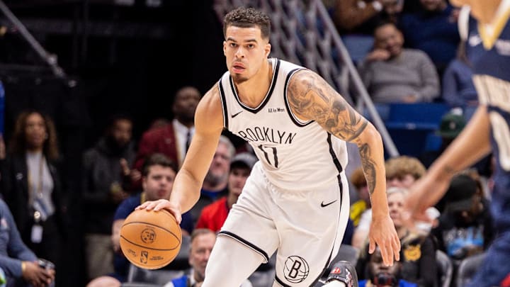 Jan 14, 2026; New Orleans, Louisiana, USA;  Brooklyn Nets forward Michael Porter Jr. (17) brings the ball up court against the New Orleans Pelicans during the first half at Smoothie King Center. Mandatory Credit: Stephen Lew-Imagn Images