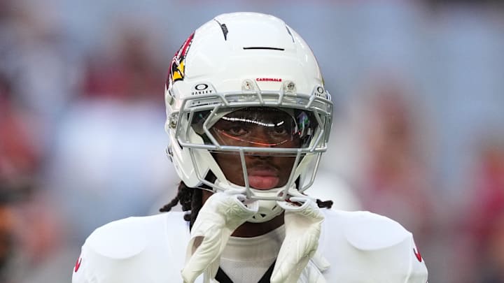 Dec 21, 2025; Glendale, Arizona, USA;  Arizona Cardinals wide receiver Marvin Harrison Jr. (18) on the field during warm ups prior to a game against the Atlanta Falcons at State Farm Stadium. Mandatory Credit: Joe Camporeale-Imagn Images