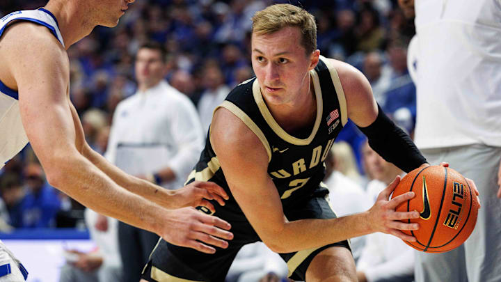 Purdue Boilermakers guard Fletcher Loyer (2) handles the ball Purdue Boilermakers guard Fletcher Loyer (2) handles the ball