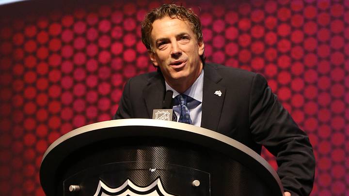 Jun 27, 2014; Philadelphia, PA, USA; Colorado Avalanche general manager Joe Sakic announces Conner Bleackley (not pictured) as the number twenty-three overall pick to the Colorado Avalanche in the first round of the 2014 NHL Draft at Wells Fargo Center. Mandatory Credit: Bill Streicher-USA TODAY Sports Jun 27, 2014; Philadelphia, PA, USA; Colorado Avalanche general manager Joe Sakic announces Conner Bleackley (not pictured) as the number twenty-three overall pick to the Colorado Avalanche in the first round of the 2014 NHL Draft at Wells Fargo Center. Mandatory Credit: Bill Streicher-USA TODAY Sports