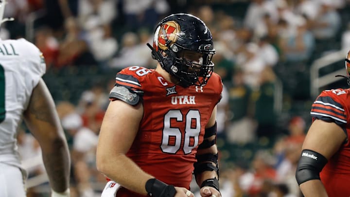 Utah Utes offensive lineman Jaren Kump (68) in action during the second half against the Baylor Bears at McLane Stadium.