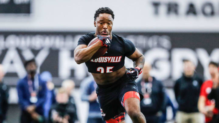 Louisville running back Jawhar Jordan works in front of NFL scouts for Louisville football's Pro Day Louisville running back Jawhar Jordan works in front of NFL scouts for Louisville football's Pro Day