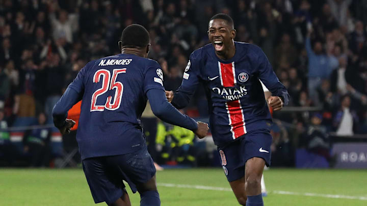 Nuno Mendes (left) and Ousmane Dembélé (right) celebrated PSG's semifinal berth.