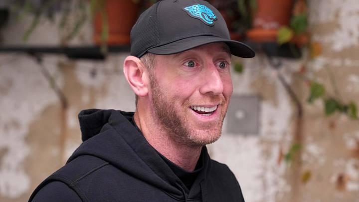 Oct 9, 2026; Watford, United Kingdom; Jacksonville Jaguars head coach Liam Coen speaks at press conference at The Grove. Mandatory Credit: Kirby Lee-Imagn Images