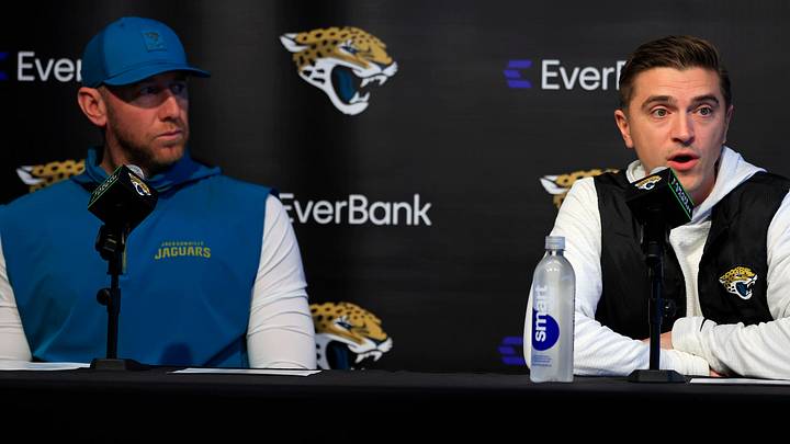 Jacksonville Jaguars general manager James Gladstone, right, speaks as head coach Liam Coen looks on during a press conference at the Miller Electric Center, Wednesday, Jan. 14, 2026, in Jacksonville, Fla. Jacksonville Jaguars general manager James Gladstone, right, speaks as head coach Liam Coen looks on during a press conference at the Miller Electric Center, Wednesday, Jan. 14, 2026, in Jacksonville, Fla.