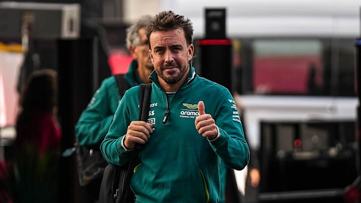 Aston Martin driver Fernando Alonso arrives in the paddock at the Formula 1 Pirelli United States Grand Prix at Circuit of the Americas on Friday, Oct. 18, 2024. Aston Martin driver Fernando Alonso arrives in the paddock at the Formula 1 Pirelli United States Grand Prix at Circuit of the Americas on Friday, Oct. 18, 2024.