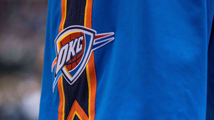 Dec 28, 2014; Dallas, TX, USA; A view of Oklahoma City Thunder logo on the shorts of guard Russell Westbrook (0) during the game against the Dallas Mavericks at the American Airlines Center. The Mavericks defeated the Thunder 112-107. Mandatory Credit: Jerome Miron-Imagn Images