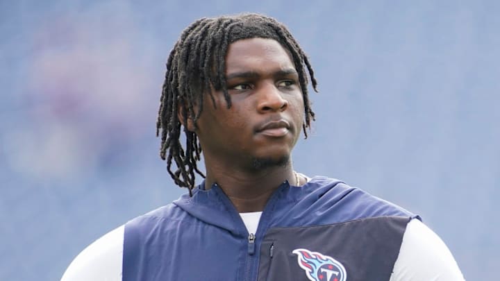 Tennessee Titans quarterback Cam Ward warms up before the game against the Indianapolis Colts.
