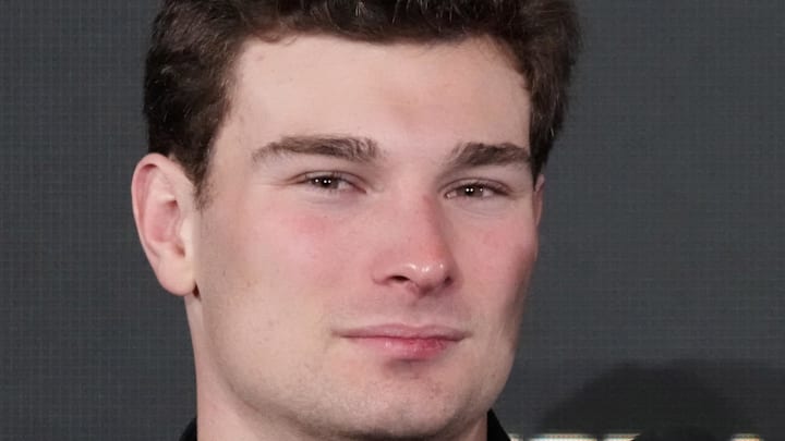 Jan 20, 2026; Miami, FL, USA; Indiana Hoosiers quarterback Fernando Mendoza during the CFP Champions press conference at Marriott Marquis Miami. Mandatory Credit: Kirby Lee-Imagn Images