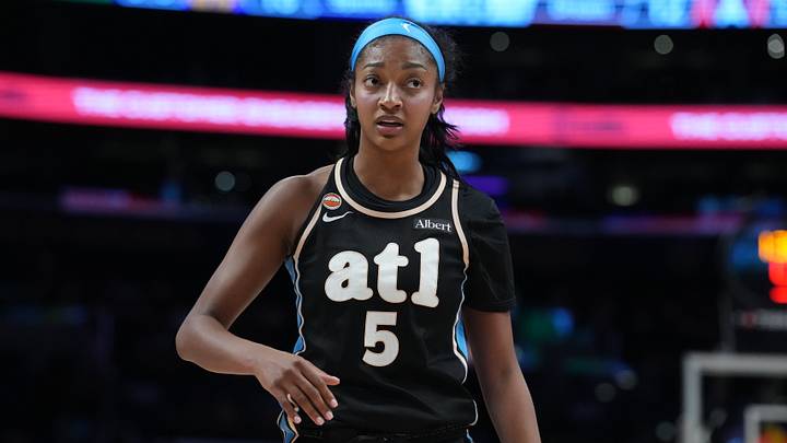 Atlanta Dream forward Angel Reese (5) reacts against the LA Sparks Atlanta Dream forward Angel Reese (5) reacts against the LA Sparks