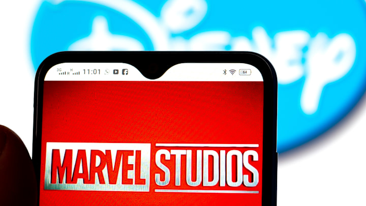In this photo illustration, the Marvel Studios logo is seen...