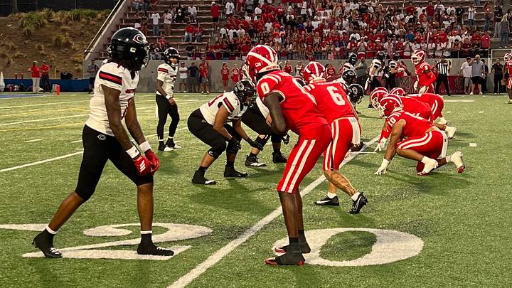 USC commits Quentin Hale of Corona Centennial and Danny Lang of Mater Dei line up during their matchup. Hale is featured among this week's five High School On SI Play of the Week candidates. USC commits Quentin Hale of Corona Centennial and Danny Lang of Mater Dei line up during their matchup. Hale is featured among this week's five High School On SI Play of the Week candidates.