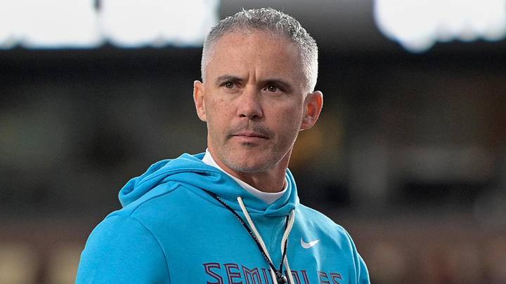Nov 1, 2025; Tallahassee, Florida, USA; Florida State Seminoles head coach Mike Norvell looks on before the game against the Wake Forest Demon Deacons at Doak S. Campbell Stadium. Mandatory Credit: Melina Myers-Imagn Images