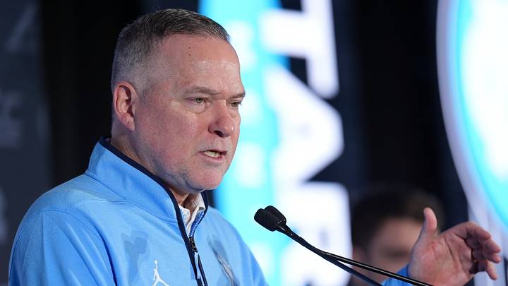 Oct 7, 2026; Charlotte, NC, USA;  North Carolina Tar Heels head coach Michael Malone answers questions from the media during the ACC Tip-Off in Charlotte, NC.  Mandatory Credit: Jim Dedmon-Imagn Images