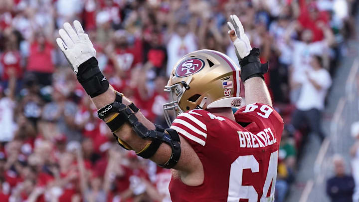 San Francisco 49ers center Jake Brendel (64)