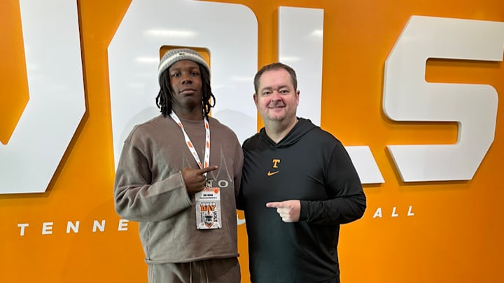 Greater Atlanta Christian School EDGE Dre Quinn with Tennessee HC Josh Heupel.