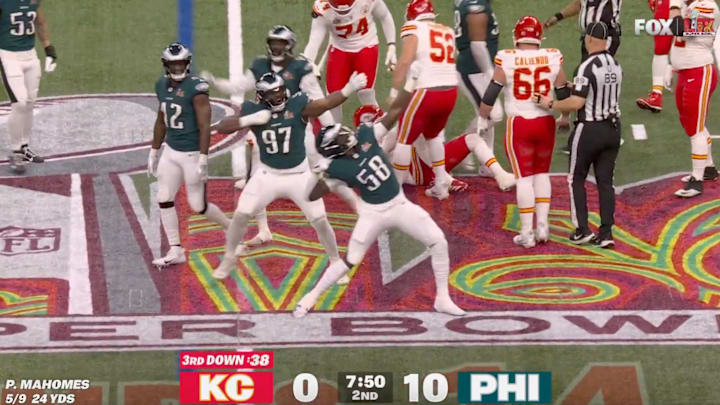 Hunt celebrates a second quarter sack of Patrick Mahomes