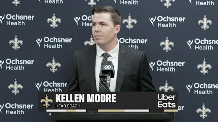New Orleans Saints head coach Kellen Moore on Feb. 13, 2025.
