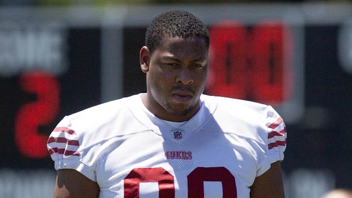 May 9, 2025; Santa Clara, CA, USA; San Francisco 49ers second-round draft pick Alfred Collins (99) watches his teammates work out during the teamís rookie minicamp. Mandatory Credit: D. Ross Cameron-Imagn Images May 9, 2025; Santa Clara, CA, USA; San Francisco 49ers second-round draft pick Alfred Collins (99) watches his teammates work out during the teamís rookie minicamp. Mandatory Credit: D. Ross Cameron-Imagn Images