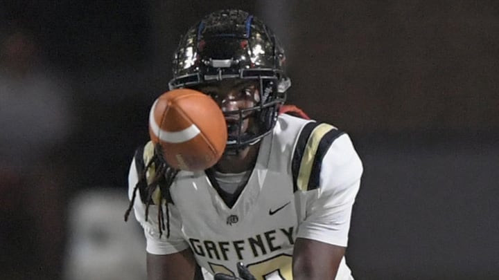 Gaffney's Jamarcus Smith (10) catches a punt during the second quarter at Boiling Springs High in Boiling Springs, S.C. Friday, September 20, 2024.