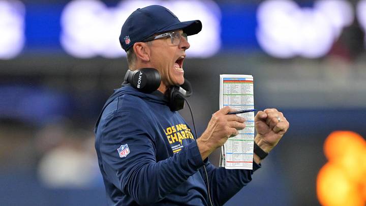 Nov 30, 2025; Inglewood, California, USA; Los Angeles Chargers head coach Jim Harbaugh reacts during the second half at SoFi Stadium. Mandatory Credit: Jayne Kamin-Oncea-Imagn Images Nov 30, 2025; Inglewood, California, USA; Los Angeles Chargers head coach Jim Harbaugh reacts during the second half at SoFi Stadium. Mandatory Credit: Jayne Kamin-Oncea-Imagn Images