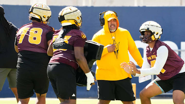 Arizona State offensive lineman Desean Bryant Jr. during the final football practice before leaving for Camp Tontozona at Sun Devil Stadium in Tempe, Ariz., on Aug 5, 2025.