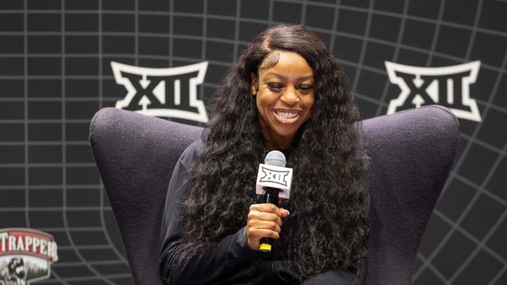 Oct 17, Kansas City, MO, USA; Oklahoma State player Chandler Prater answers questions at Big 12