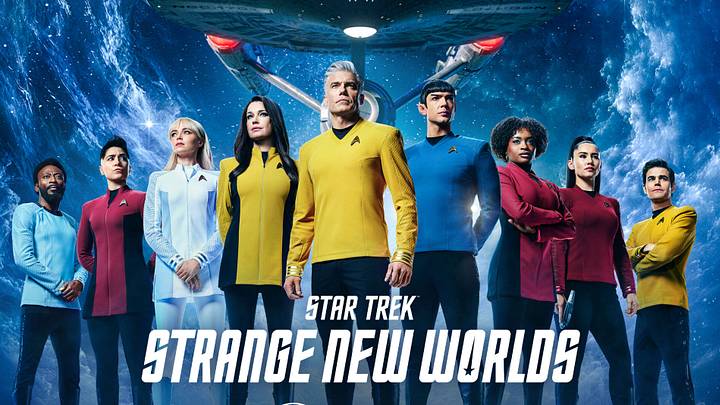 Key Art for Star Trek: Strange New Worlds Season 4, featuring Babs Olusanmokun as M’Benga, Melissa Navia as Ortegas, Jess Bush as Chapel, Rebecca Romijn as Una, Anson Mount as Captain Pike, Ethan Peck as Spock, Celia Rose Gooding as Uhura, Christina Chong as La’an and Paul Wesley as Kirk, streaming on Paramount+ 2026. Photo credit: Paramount+. Key Art for Star Trek: Strange New Worlds Season 4, featuring Babs Olusanmokun as M’Benga, Melissa Navia as Ortegas, Jess Bush as Chapel, Rebecca Romijn as Una, Anson Mount as Captain Pike, Ethan Peck as Spock, Celia Rose Gooding as Uhura, Christina Chong as La’an and Paul Wesley as Kirk, streaming on Paramount+ 2026. Photo credit: Paramount+.