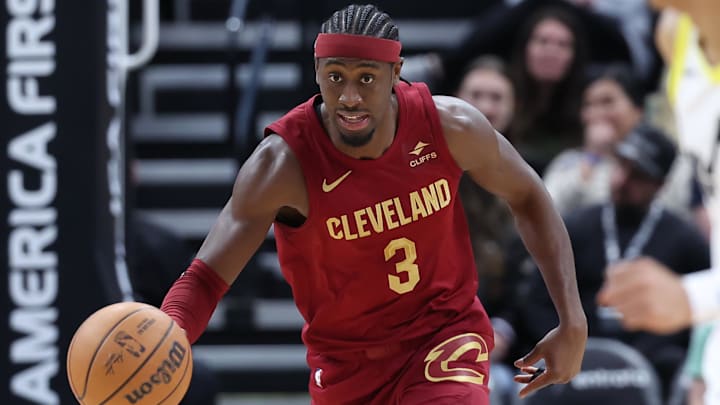 Apr 2, 2024; Salt Lake City, Utah, USA; Cleveland Cavaliers guard Caris LeVert (3) brings the ball up the court against the Utah Jazz during the second quarter at Delta Center. Mandatory Credit: Rob Gray-Imagn Images