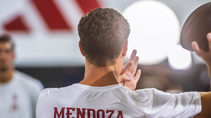 Fernando Mendoza participates in Indiana University's Pro Day at Mellencamp Pavilion on Wednesday, April 1, 2026. Fernando Mendoza participates in Indiana University's Pro Day at Mellencamp Pavilion on Wednesday, April 1, 2026.