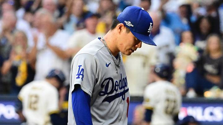 Los Angeles Dodgers pitcher Yoshinobu Yamamoto (18) walks off Los Angeles Dodgers pitcher Yoshinobu Yamamoto (18) walks off