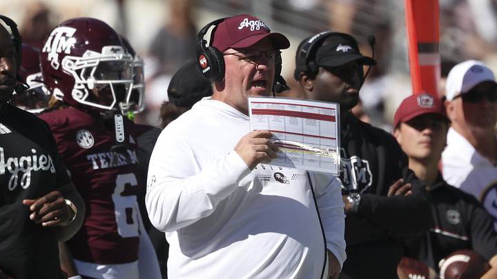 Texas A&M Aggies head coach Mike Elko reacts on the sideline during the second quarter against the South Carolina Gamecocks at Kyle Field. Texas A&M Aggies head coach Mike Elko reacts on the sideline during the second quarter against the South Carolina Gamecocks at Kyle Field.