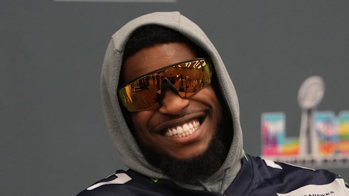 Seattle Seahawks cornerback Devon Witherspoon talks to media members at the San Jose Marriott.