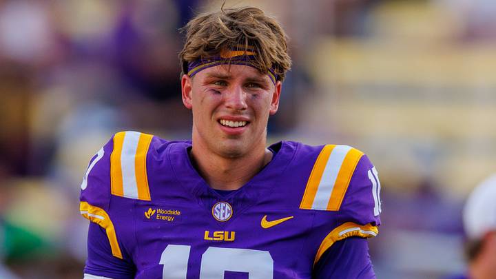 LSU Tigers quarterback Sam Leavitt (10) during warmups before the game against Louisiana Tech Bulldogs at Tiger Stadium. LSU Tigers quarterback Sam Leavitt (10) during warmups before the game against Louisiana Tech Bulldogs at Tiger Stadium.