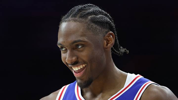 Feb 24, 2025; Philadelphia, Pennsylvania, USA; Philadelphia 76ers guard Tyrese Maxey (0) reacts during the third quarter against the Chicago Bulls at Wells Fargo Center. Mandatory Credit: Bill Streicher-Imagn Images Feb 24, 2025; Philadelphia, Pennsylvania, USA; Philadelphia 76ers guard Tyrese Maxey (0) reacts during the third quarter against the Chicago Bulls at Wells Fargo Center. Mandatory Credit: Bill Streicher-Imagn Images
