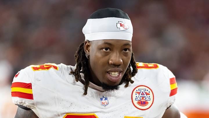 Aug 9, 2025; Glendale, Arizona, USA; Kansas City Chiefs offensive tackle Wanya Morris (64) against the Arizona Cardinals during a preseason NFL game at State Farm Stadium. Mandatory Credit: Mark J. Rebilas-Imagn Images