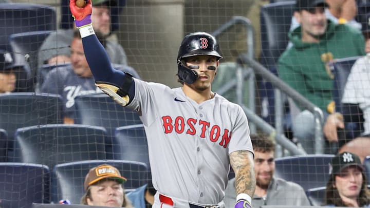 Boston Red Sox left fielder Jarren Duran in the on-deck circle