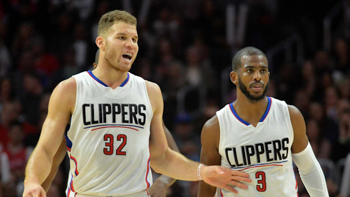 Dec 16, 2015; Los Angeles, CA, USA; Los Angeles Clippers forward Blake Griffin (32) and guard Chris Paul (3) react in the fourth quarter during an NBA basketball game against the Milwaukee Bucks at Staples Center. The Clippers defeated the Bucks 103-90. Mandatory Credit: Kirby Lee-Imagn Images Dec 16, 2015; Los Angeles, CA, USA; Los Angeles Clippers forward Blake Griffin (32) and guard Chris Paul (3) react in the fourth quarter during an NBA basketball game against the Milwaukee Bucks at Staples Center. The Clippers defeated the Bucks 103-90. Mandatory Credit: Kirby Lee-Imagn Images