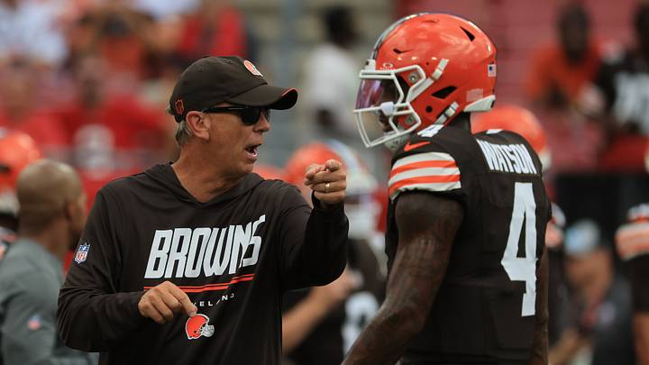 Cleveland Browns head coach Todd Monken, left, with quarterback Deshaun Watson Cleveland Browns head coach Todd Monken, left, with quarterback Deshaun Watson